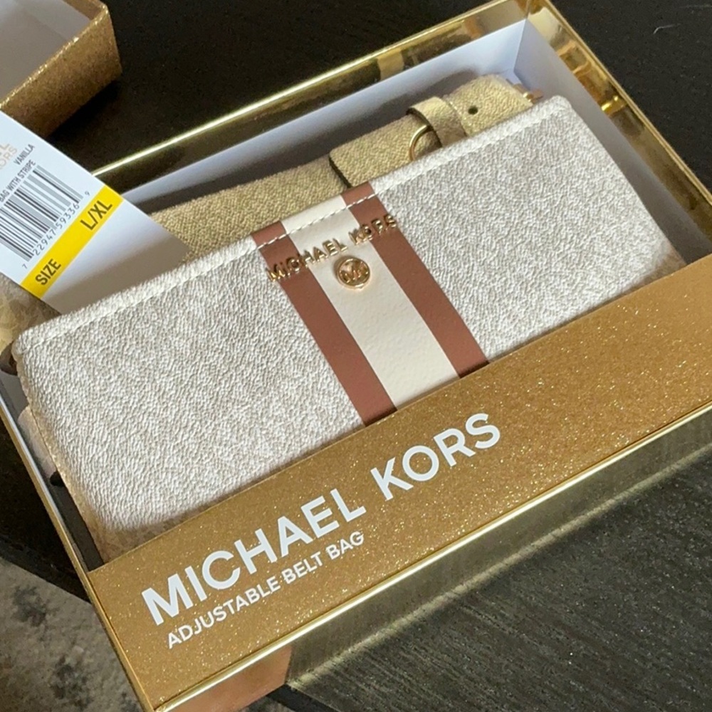 Michael Kors Vanilla Logo Belt Bag with stripe